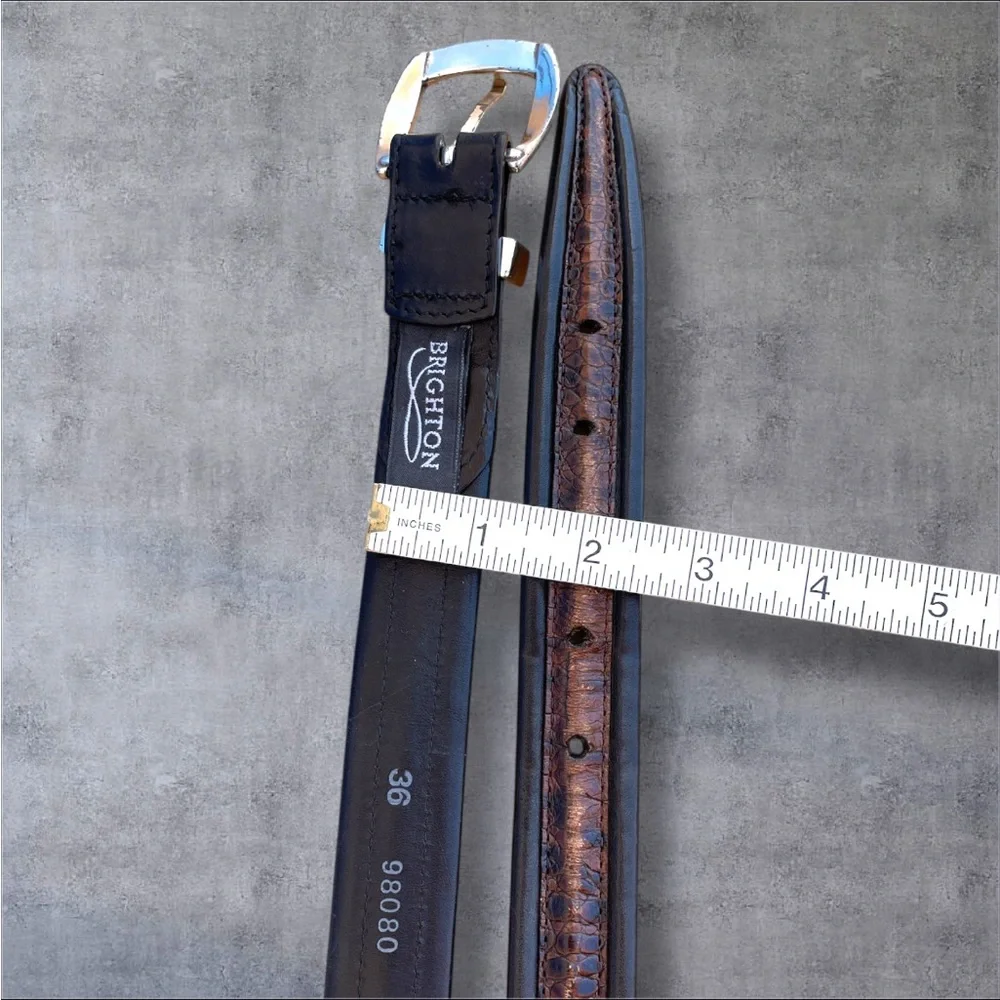 Brighton Leather Crocodile Pattern Browns with Black Belt Silver-tone Buckle 36